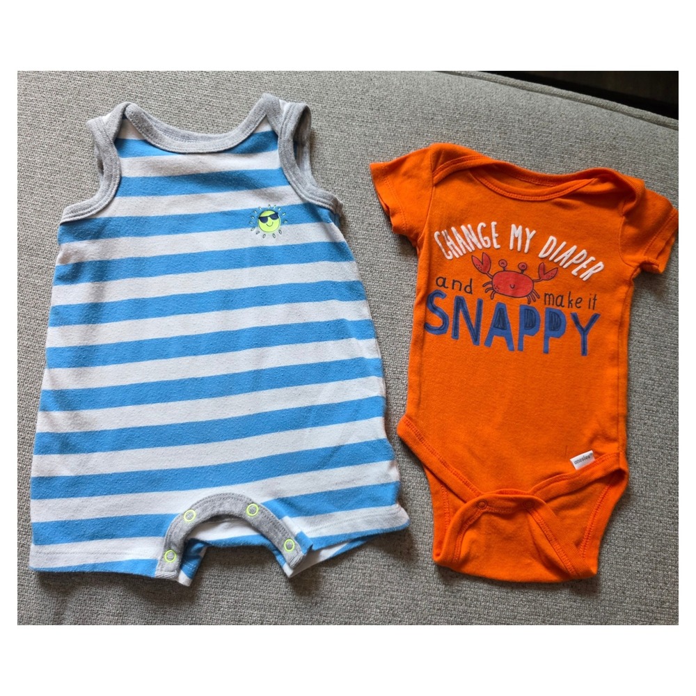 Cat & Jack Beach Bum Romper & Gerber Snappy Crab Onesie Bundle 0-3‎ Months